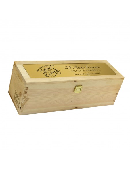Custom Engraved Wood Wine Box with Metal Foil - Single Bottle