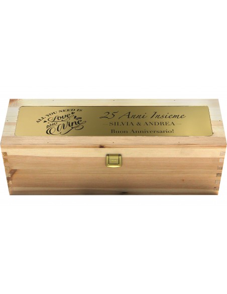 Custom Engraved Wood Wine Box with Metal Foil - Single Bottle