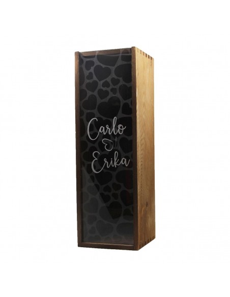 Cassetta in legno personalizzata con coperchio in plexiglass - 1 bottiglia - renoir cuore