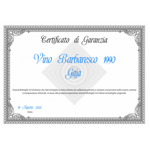 CERTIFICATO DI ORIGINALITÁ DELLA BOTTIGLIA