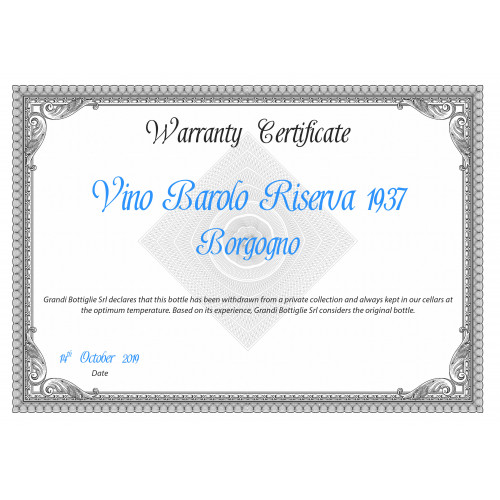 CERTIFICATO DI ORIGINALITÁ DELLA BOTTIGLIA