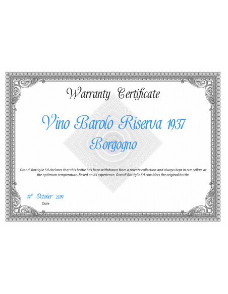 CERTIFICATO DI ORIGINALITÁ DELLA BOTTIGLIA