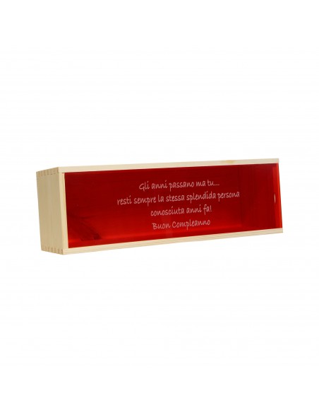 Cassetta in legno per vino personalizzata con coperchio in plexiglass rosso - 1 bottiglia - superba