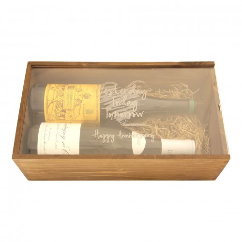 Cassetta in legno per vino personalizzata con coperchio in plexiglass - 1 o 2 bottiglie - picasso