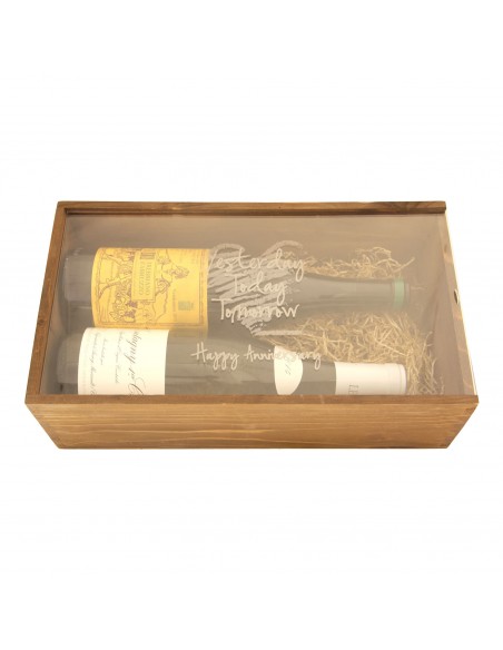 Cassetta in legno per vino personalizzata con coperchio in plexiglass - 1 o 2 bottiglie - picasso