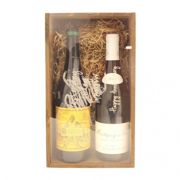 Cassetta in legno per vino personalizzata con coperchio in plexiglass - 1 o 2 bottiglie - picasso