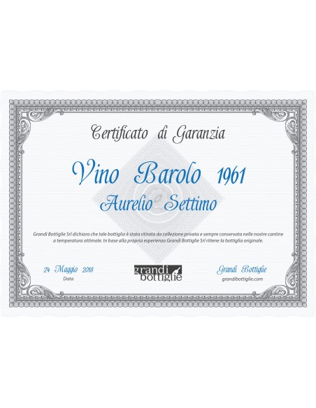 CERTIFICATO DI ORIGINALITÁ DELLA BOTTIGLIA  Grandi Bottiglie