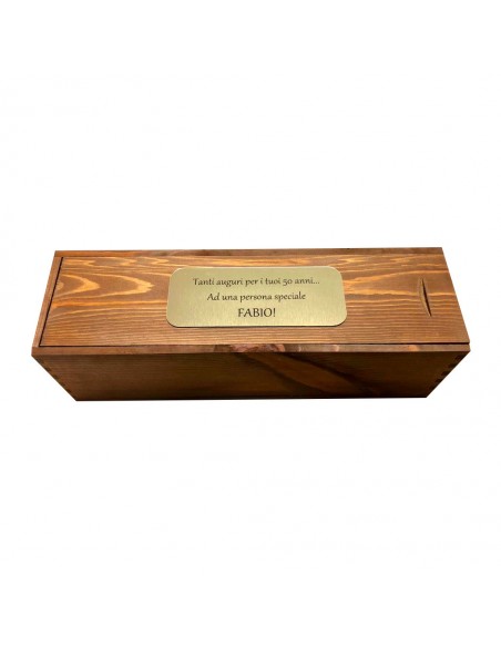Custom Engraved Wood Wine Box with Metal Foil - Single Bottle