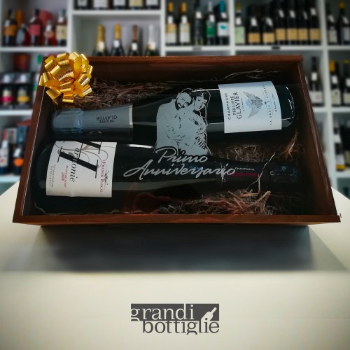 Cassetta in legno per vino personalizzata con coperchio in plexiglass - 1 o 2 bottiglie - picasso