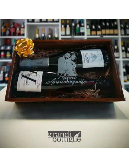 Cassetta in legno per vino personalizzata con coperchio in plexiglass - 1 o 2 bottiglie - picasso